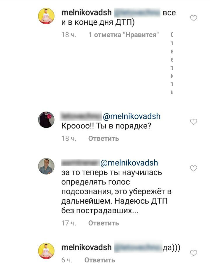 Мельникова сообщила о ДТП Фото: «Инстаграм»